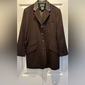 Ralph Lauren Equestrian  Brown Wool Jacket  with  Leather Collar.